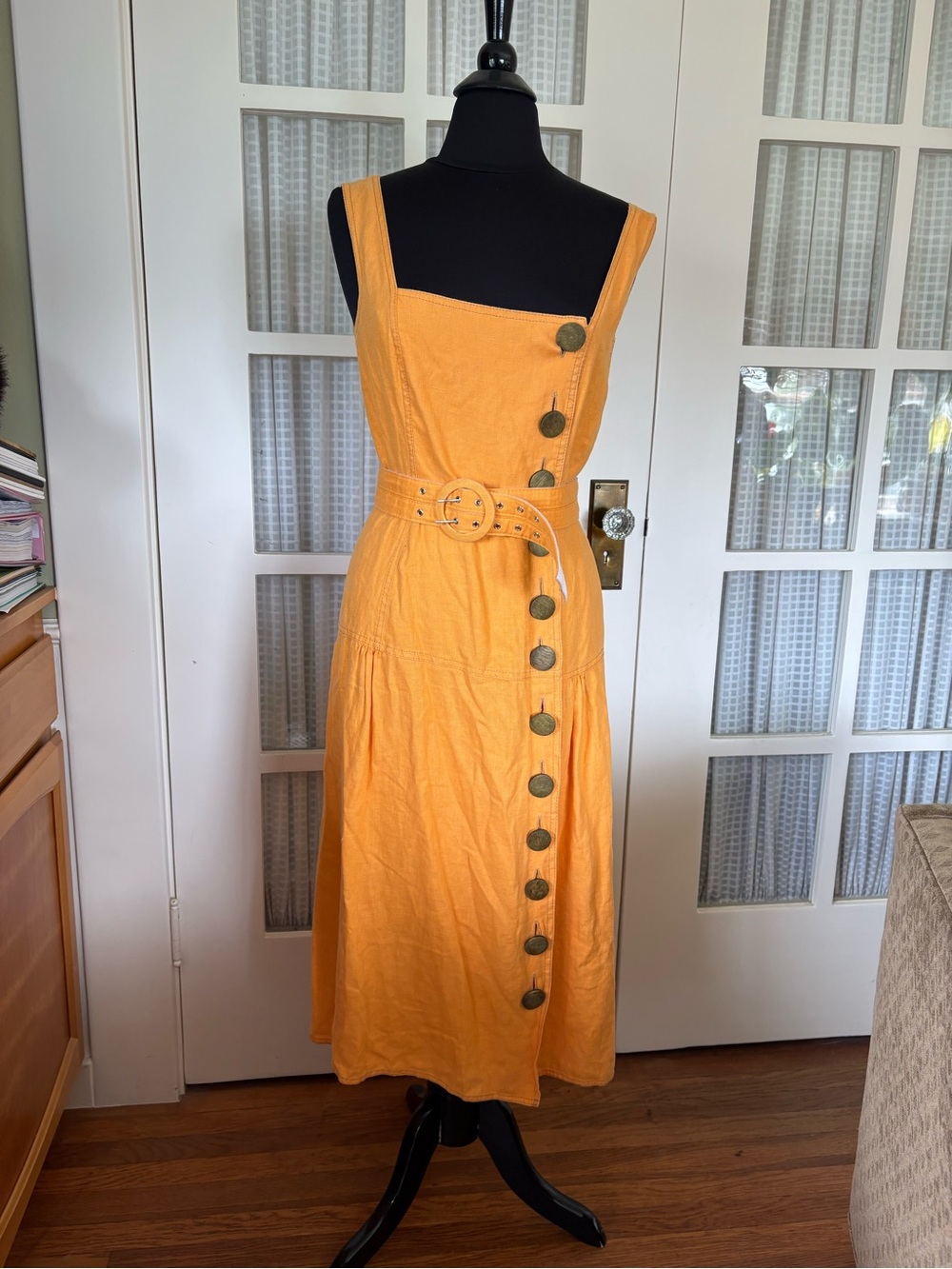 NICHOLAS Mustard Yellow Button-Front Midi Dress with Belt